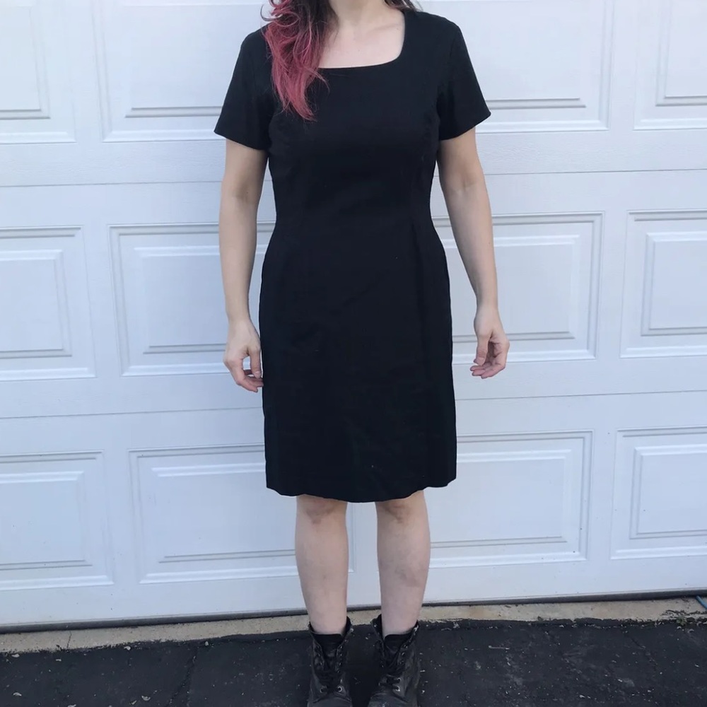 VTG Carol Horn Workshop LBD Linen Cotton 10 Classic Shift Shopgirl Black Dress